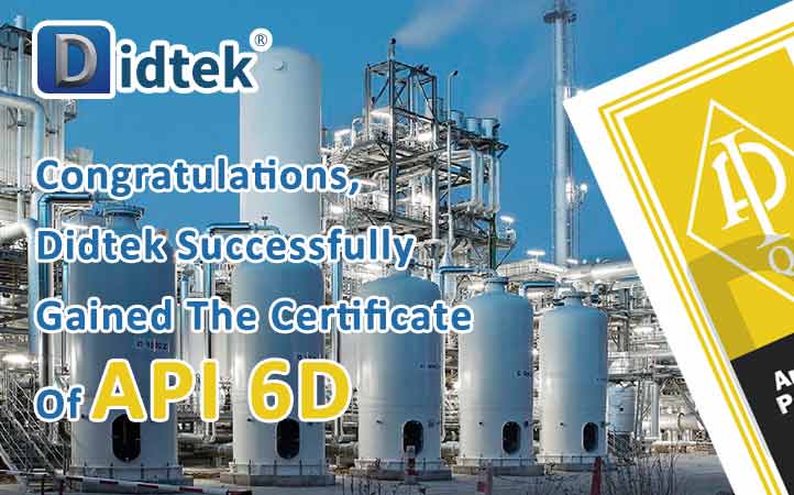 Didtek Successfully gained the Certificate Of API 6D